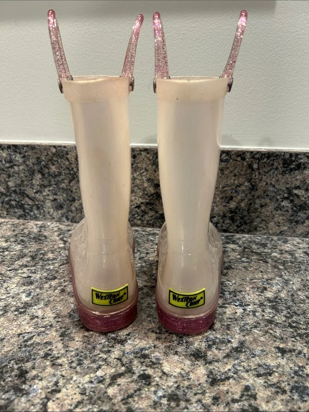 Western Chief Pearl Rain Boots with Pink Glitter Handles- 12